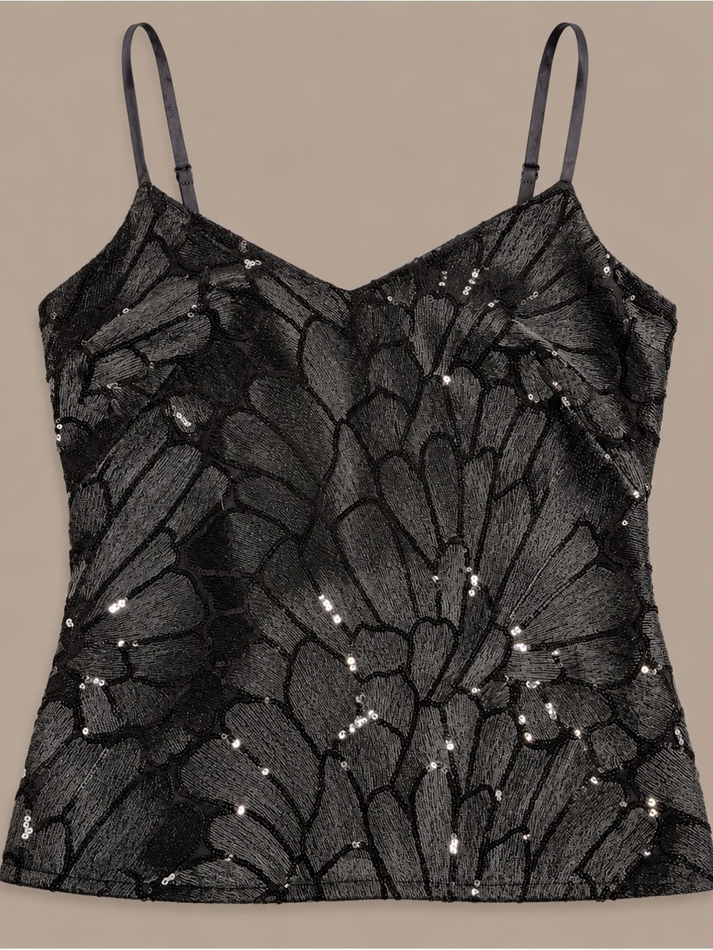 White House Black Market Black Sequin Floral Cami
